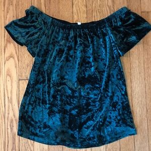 Emerald Green velvet off the shoulder top